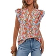 thumbnail image 1 of FreshPretty Womens Tops Dressy Casual Spring Summer Shirts Boho Floral V Neck Ruffle Cap Sleeve Business Work Blouses, 1 of 9