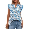 thumbnail image 1 of FreshPretty Womens Tops Dressy Casual Spring Summer Shirts Boho Floral V Neck Ruffle Cap Sleeve Business Work Blouses, 1 of 9
