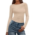 thumbnail image 1 of FreshPretty Womens Tops Dressy Casual Workout Outfits Fall Long Sleeve Shirts Boat Neck Ruched Bodycon Going Out Top, 1 of 10