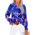 thumbnail image 1 of FreshPretty Womens V Neck Floral Long Sleeve Tops Summer Casual Loose Puff Sleeve Chiffon Boho Work Blouse Dressy T Shirts, 1 of 7