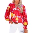 thumbnail image 1 of FreshPretty Womens V Neck Floral Long Sleeve Tops Summer Casual Loose Puff Sleeve Chiffon Boho Work Blouse Dressy T Shirts, 1 of 7