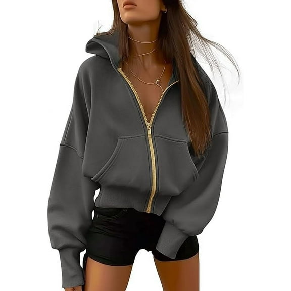 FreshPretty Womens Zip Up Hoodies Long Sleeve Fashion Sweatshirt Fleece Y2K Hooded Jacket 2025 Trendy Fall Spring Clothes