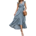 thumbnail image 1 of FreshPrettySummer Floral Maxi Dress for Women Vacation Ruffle Sleeve V Neck Belt Wrap Spring Beach Wedding Guest Dresses, 1 of 6