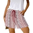 thumbnail image 1 of FreshPrettyWomens Boho Summer Shorts Beach Vacation Clothes 2025 Elastic Waist Casual Printed Loose Short Lounge Pant Pockets, 1 of 5
