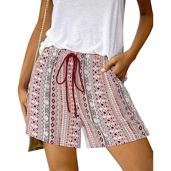 FreshPrettyWomens Boho Summer Shorts Beach Vacation Clothes 2025 Elastic Waist Casual Printed Loose Short Lounge Pant Pockets