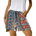 thumbnail image 1 of FreshPrettyWomens Boho Summer Shorts Beach Vacation Clothes 2025 Elastic Waist Casual Printed Loose Short Lounge Pant Pockets, 1 of 5