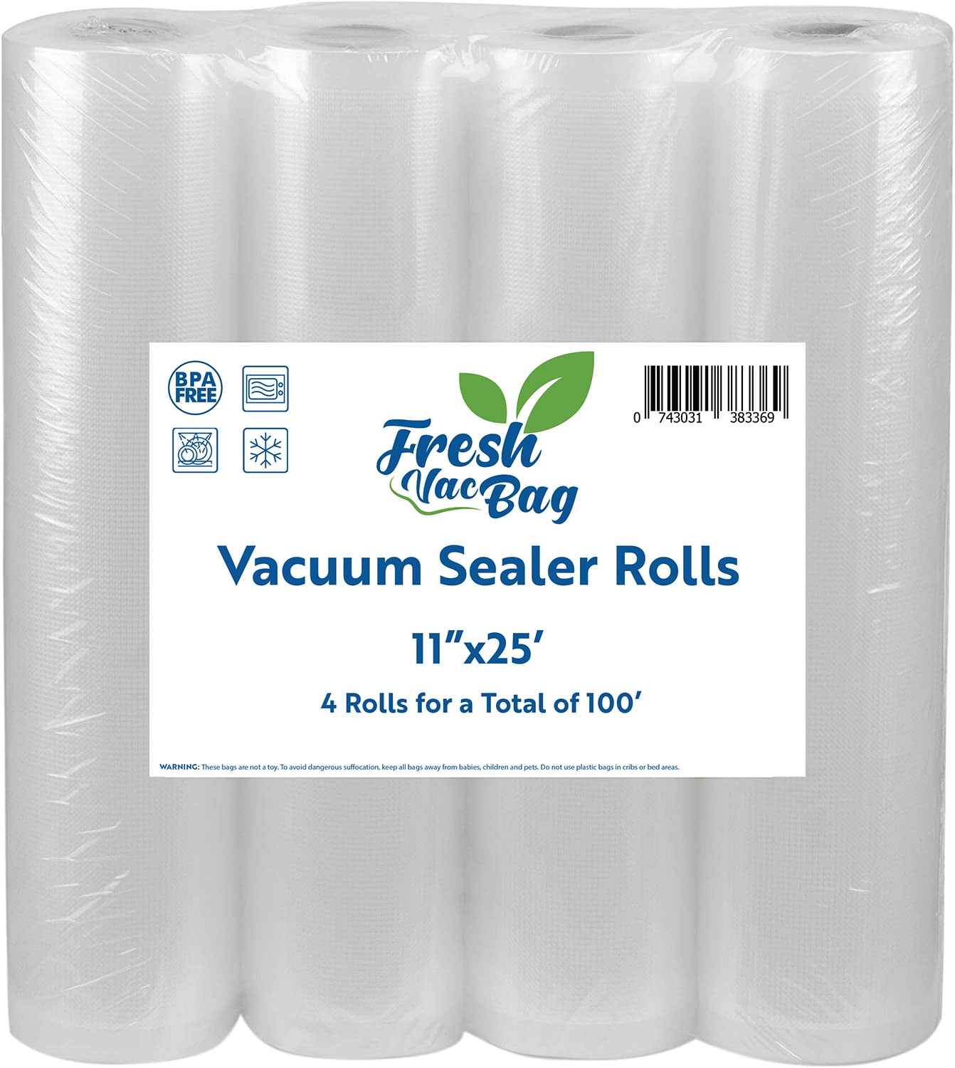 FreshVacBag Four Rolls of 11x25' Food Saver Vacuum Sealer Rolls Freezer  Bags Rolls 