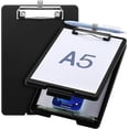 thumbnail image 1 of HearthHarmony Small Clipboard with Storage, A5 Clipboards with Pen Holder, Half Letter Clip Boards 6x9 Mini Plastic Clipboard with Low Profile Clip for Classroom, School, Office Supplies (Black), 1 of 16