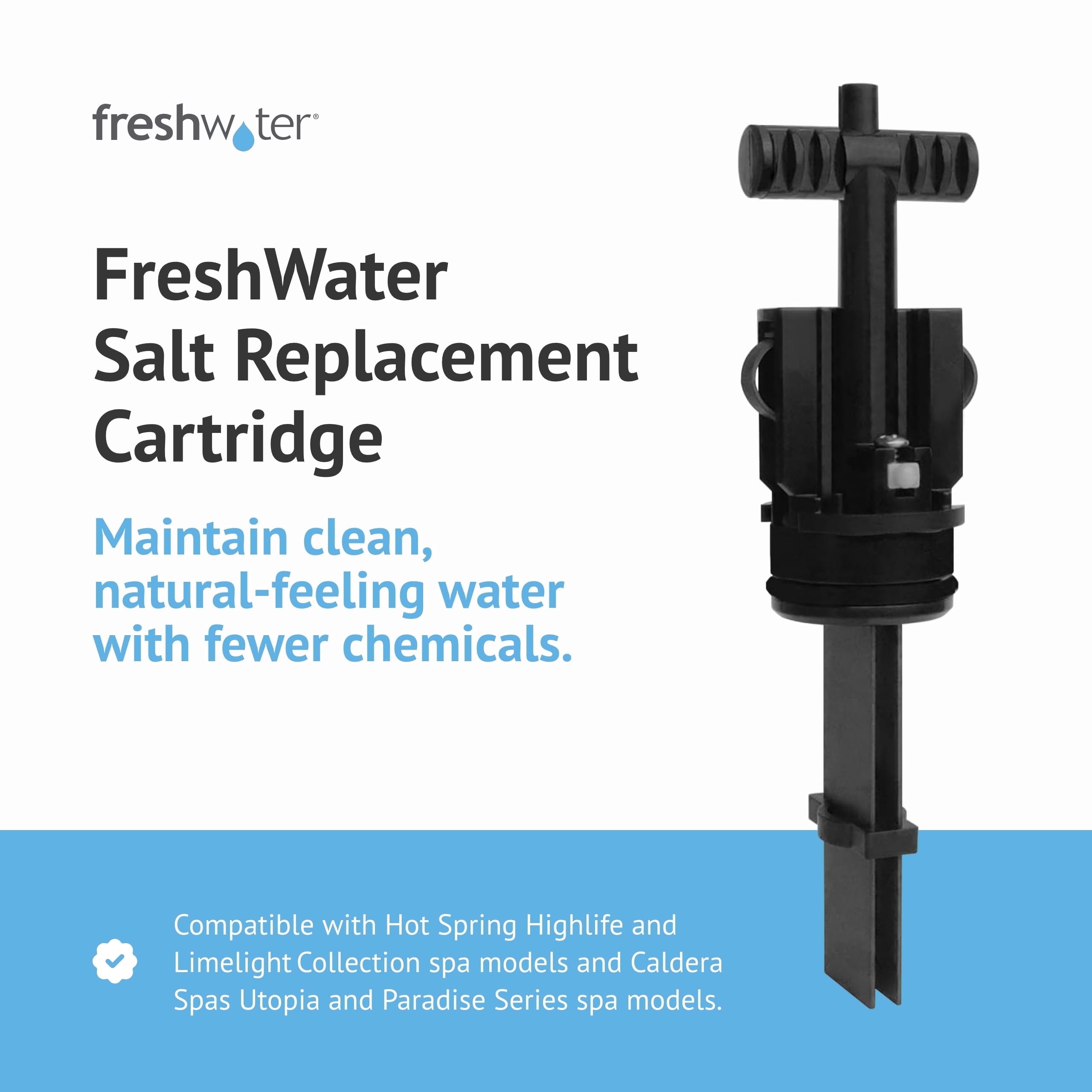 FreshWater Salt System Cartridge - Water Cleaning Replacement Cartridge for Spas & Hot Tubs - Easy Maintenance - Supports Natural-Feeling Water to Help Prevent Dry Eyes & Itchy Skin