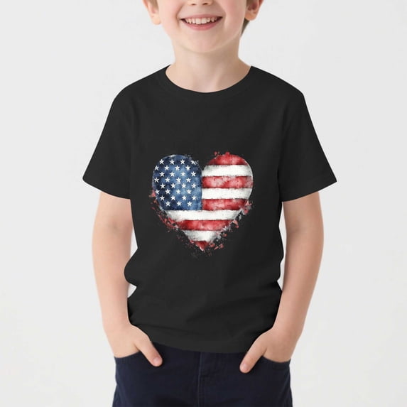Freshbabe 4th of July Shirt for Toddler Boys Girls Kids USA Round Neck Short Sleeved Shirts American Flag T-Shirt