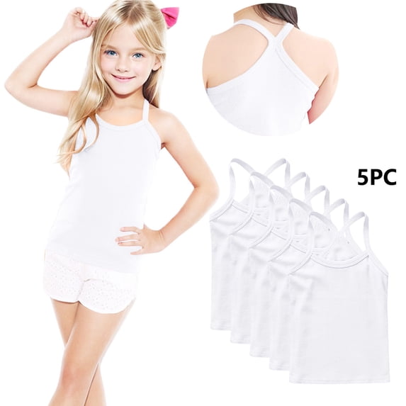 Freshbabe 5PCS Girls Racerback Tank Tops,Soft Sleeveless Undershirts, Bulk Basic Layering Tanks for 4th of July, Summer, Active and School