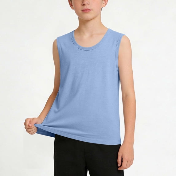 Freshbabe Boys Crew Neck Basic Tank Tops, Solid Color Sleeveless Stretch Casual Shirts for Kids, Soft Breathable Tops for Summer Sports,Size 1-15