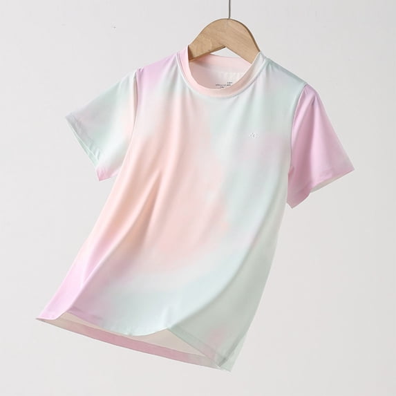 Freshbabe Boys and Girls Short Sleeve Crewneck T-Shirt, Cute Ombre Tee, Lightweight Breathable Quick Dry Top,Ideal For Independence Day and Outdoor Activities