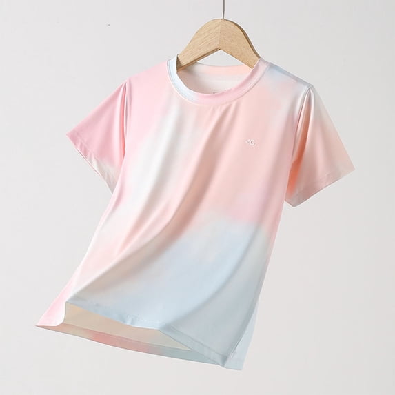 Freshbabe Boys and Girls Short Sleeve Crewneck T-Shirt, Cute Ombre Tee, Lightweight Breathable Quick Dry Top,Ideal For Independence Day and Outdoor Activities