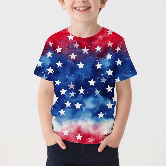 Freshbabe Children's Independence Day 3D Graphic Print Short Sleeved Printed T-shirt Short Sleeved Casual Versatile For Kids