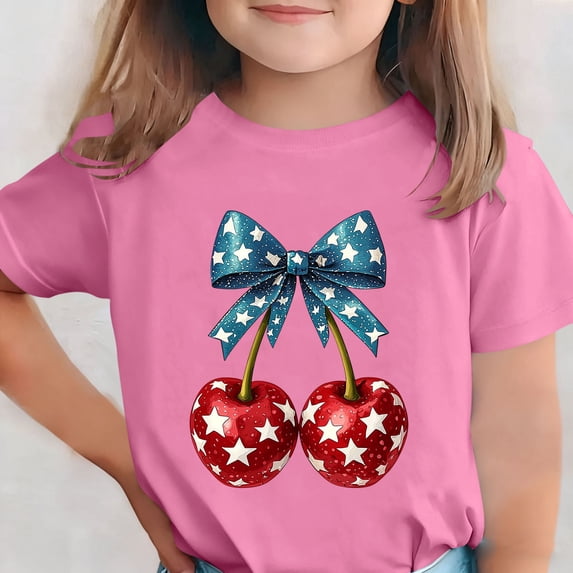 Freshbabe Children's Independence Day Flag Print Short-Sleeve Crew Neck T-Shirt, Summer Breathable Cotton, Casual and Versatile