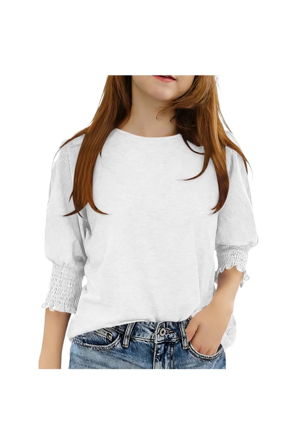 Children's Solid Color For Kids Three-quarter Sleeve Top Sleeve Round-Neck Blouses