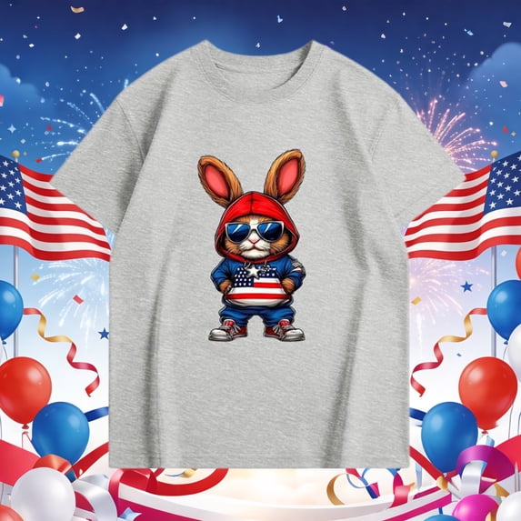 Freshbabe Children's Solid Color Short-Sleeve Printed Round-Neck Casual Fashion Loose Breathable T-shirt