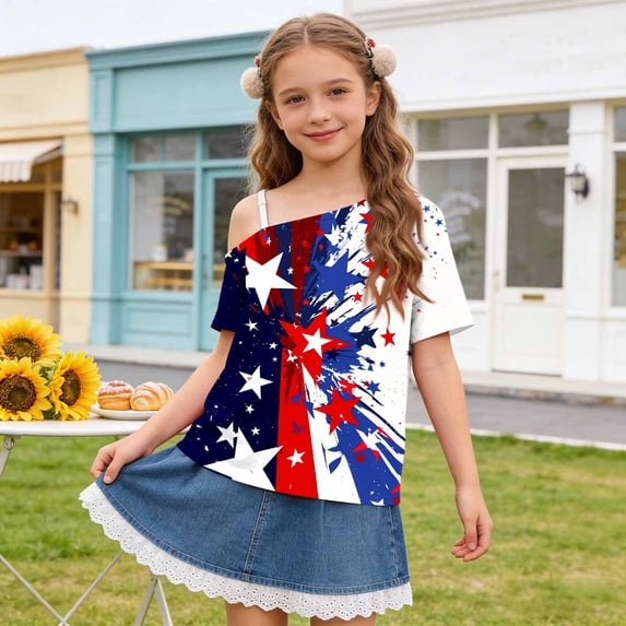 Freshbabe Cute and Casual Summer Short-Sleeved T-shirt Gifts for Kids Suitable for Girls Aged 5-14.