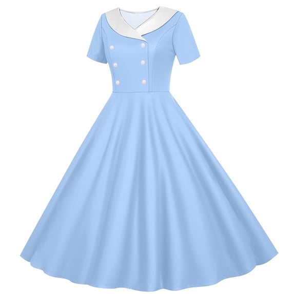 Freshbabe Girls'Gingham Plaid Dress, Collar Short Sleeve A-Line Dress for 4th of July, Spring Summer Casual and Parties