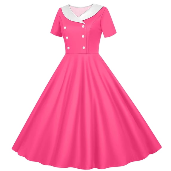 Freshbabe Girls'Gingham Plaid Dress, Collar Short Sleeve A-Line Dress for 4th of July, Spring Summer Casual and Parties