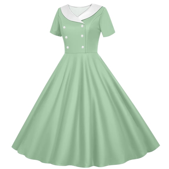 Freshbabe Girls'Gingham Plaid Dress, Collar Short Sleeve A-Line Dress for 4th of July, Spring Summer Casual and Parties
