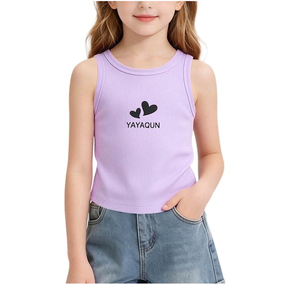 Freshbabe Girls Heart Tank Tops, Sleeveless Crew Neck Summer Tops, Casual Kids Shirts, 4th Of July
