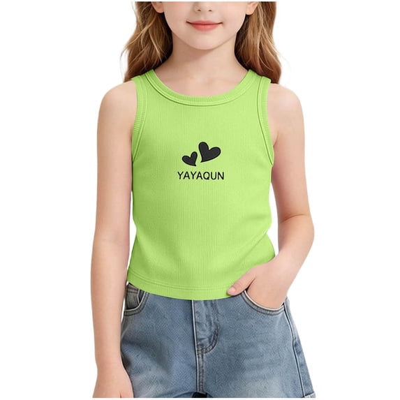 Freshbabe Girls Heart Tank Tops, Sleeveless Crew Neck Summer Tops, Casual Kids Shirts, 4th Of July