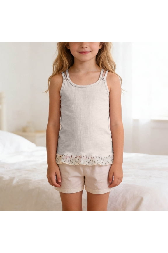 Girls Lace Trim Cami Tank Top, Solid Color Sleeveless Singlet, Cute Summer Top With Ruffle Hem, Multiple Colors Available