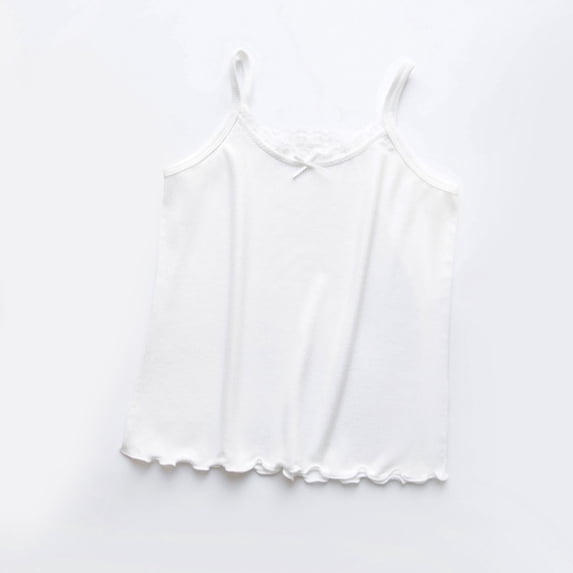 Freshbabe Girls Lace Trim Camisole Tank Tops, Sleeveless Undershirts, Cute Summer Layering Tops for Kids, 4th Of July