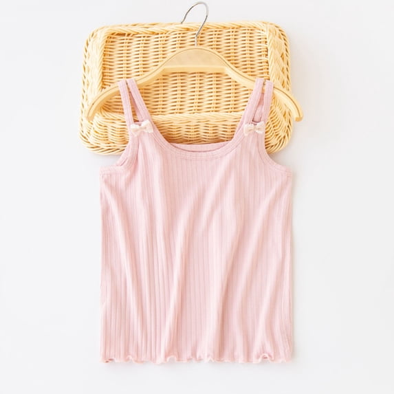 Freshbabe Girls Lace Trim Camisole Tank Tops, Sleeveless Undershirts, Cute Summer Layering Tops for Kids, 4th Of July
