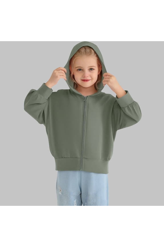 Girls Oversized Drop Shoulder Zip Hooded Jacket,Solid Loose Fit Coat,Back To School Everyday & 4th Of July Outdoor Holiday Casual Wear，Size4-13