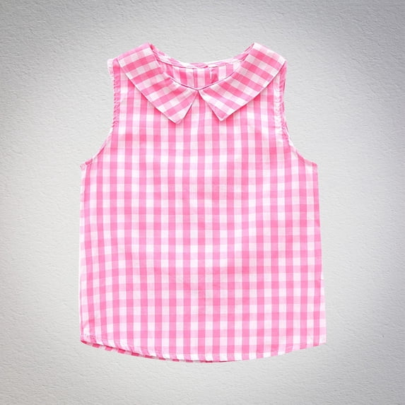Freshbabe Girls Pink Gingham Sleeveless Tank Top,Collar Plaid Blouse, Casual Cute Gingham Tank Top for School, Summer and Holiday Wear