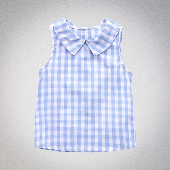 Freshbabe Girls Pink Gingham Sleeveless Tank Top,Collar Plaid Blouse, Casual Cute Gingham Tank Top for School, Summer and Holiday Wear
