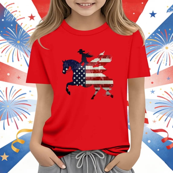 Freshbabe Girls' Printed Short-Sleeved T-shirt, Round Neck, Casual and Versatile, A Must-Have for Holiday Gifts.