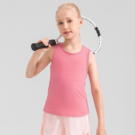Freshbabe Girls Quick Dry Mesh Workout Tank Tops, Lightweight Breathable Sleeveless Athletic Shirts for Kids Sports,Size 5-12