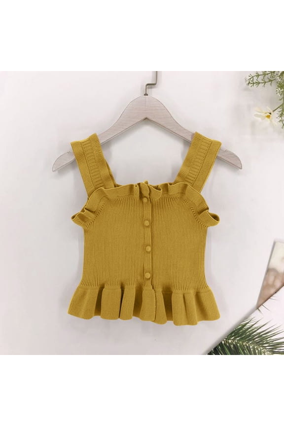 Girls Ruffle Tank Tops, Sleeveless Square Neck Button Down Ribbed Cami, Cute Peplum Hem Tank Top for Summer Casual and Holiday Outfits,Size2-10