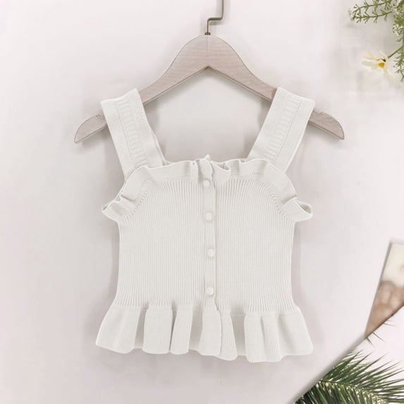 Freshbabe Girls Ruffle Tank Tops, Sleeveless Square Neck Button Down Ribbed Cami, Cute Peplum Hem Tank Top for Summer Casual and Holiday Outfits,Size2-10