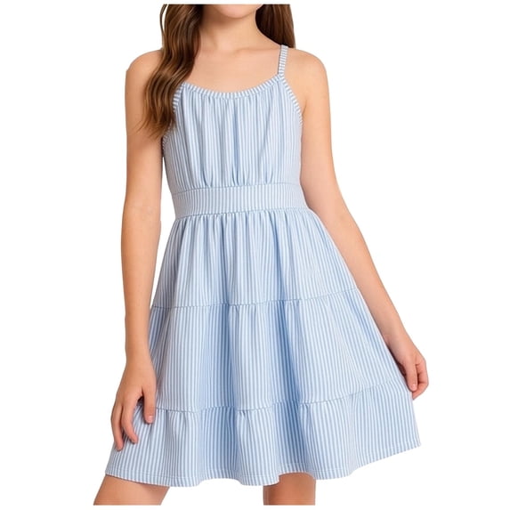 Freshbabe Girls Sleeveless Striped Tiered Cami Dress, Casual Summer Dress for Beach, Vacation and Daily Wear