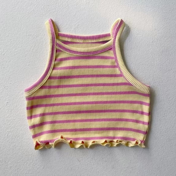Freshbabe Girls Striped Crop Tank Tops, Sleeveless Halter Neck Tops, Casual Summer Kids Shirts, 4th Of July