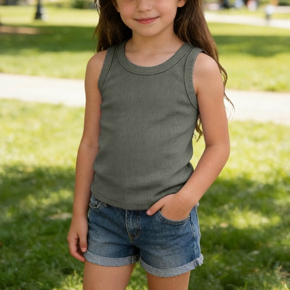 Freshbabe Girls'Tank Top, Solid Color Sleeveless Singlet Shirt, Casual Soft Breathable Summer Top, Multiple Colors Available