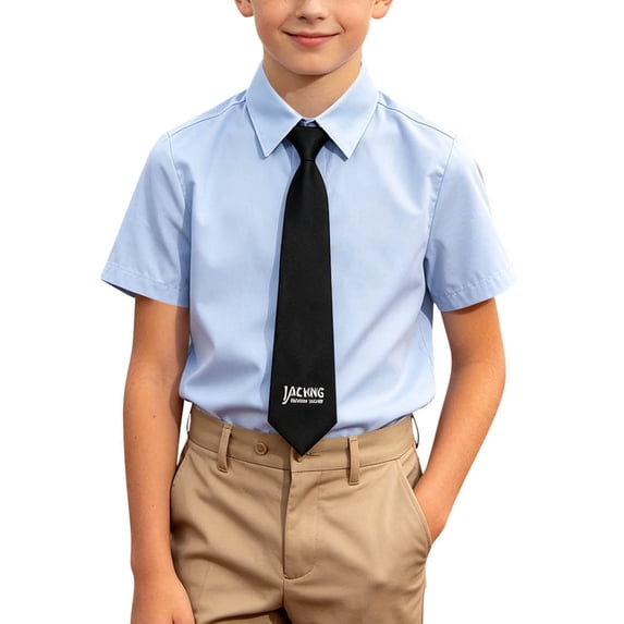 Freshbabe Kids 2PCS Boys' Short Sleeve Dress Shirt With Tie Set, Regular Fit Solid Collar Easy Care Uniform Shirt For Back To School, Graduation and Formal Events,Size3-15