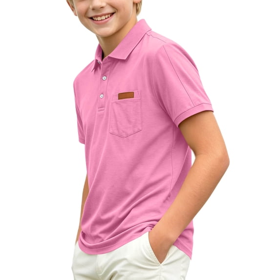 Freshbabe Kids Boys Girls Solid Color Collare Short Sleeve T-Shirts with Button, Basic Plain Tees Multipack For Kids Daily Wear, Back To School and Layering