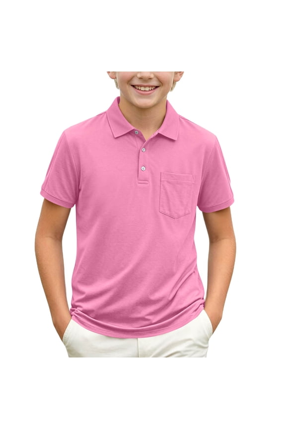 Kids Boys Girls Solid Color Collare Short Sleeve T-Shirts with Button, Basic Plain Tees Multipack For Kids Daily Wear, Back To School and Layering