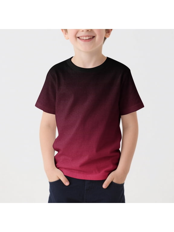 Kids Crew Neck Short Sleeve Ombre Gradient T-Shirt, Loose Fit Casual Solid Color Top for Boys & Girls, Summer Fashion Tee for Daily Wear and Playtime