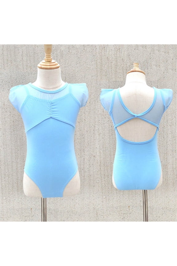Kids Girls Mesh Cap Sleeve Ballet Leotard, Ruched Front Gymnastics Dance Leotard For Girls Dance Class and Performance