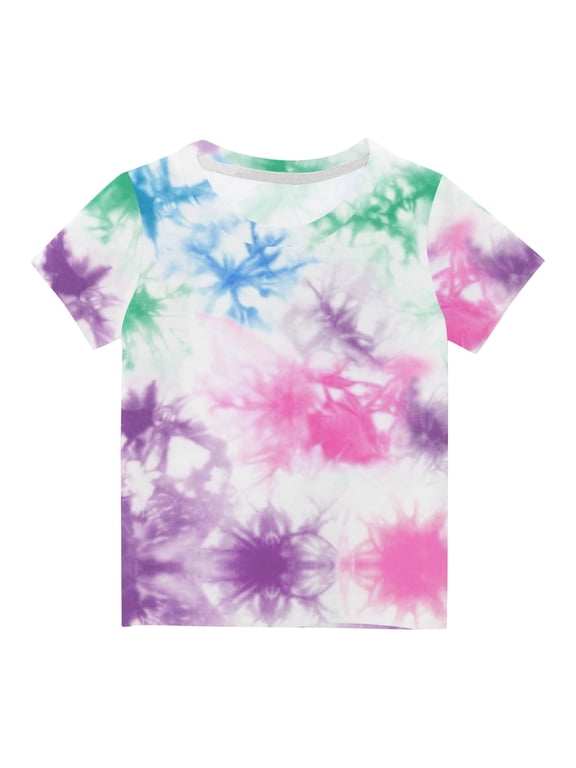 Kids Girls Ombre Gradient Crew Neck Short Sleeve T-Shirt, Casual Solid Color Gradient Tee For Summer Daily Wear and Back To School