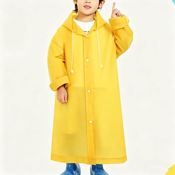 Freshbabe Kids Transparent Hooded Raincoat Waterproof Long Sleeve Full Button Rain Poncho With Drawstring Hood For School, Outdoor Play & Rainy Days