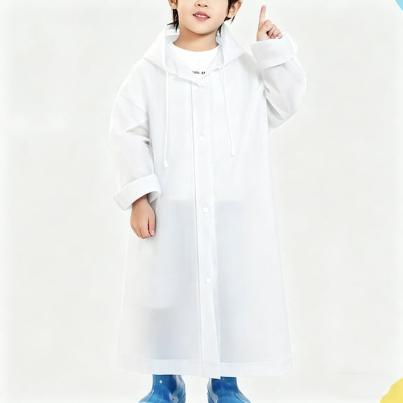 Freshbabe Kids Transparent Hooded Raincoat Waterproof Long Sleeve Full Button Rain Poncho With Drawstring Hood For School, Outdoor Play & Rainy Days