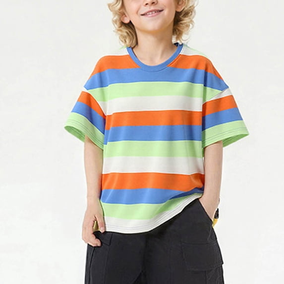 Awdenio Kids Trendy Oversize Striped Short Sleeve T-Shirt, Crew Neck Casual Top, Soft Breathable Tee,For Everyday Wear, School,Size5-13